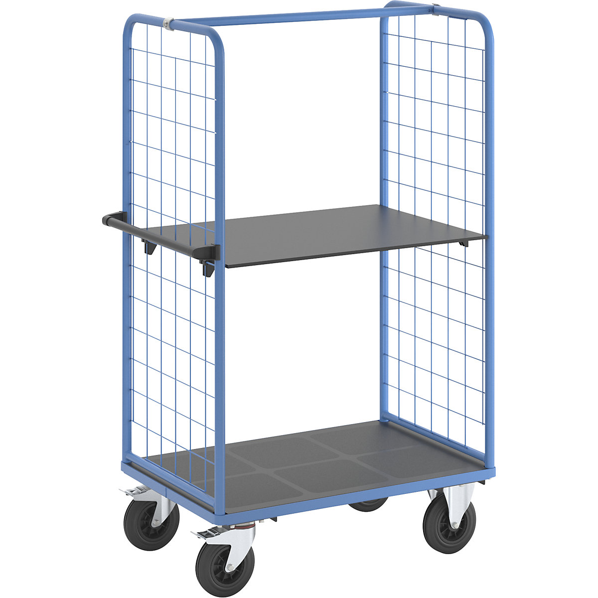 Chariot à tablettes à panneaux latéraux grillagés – eurokraft pro, roues à bandage caoutchouc, undefined-7