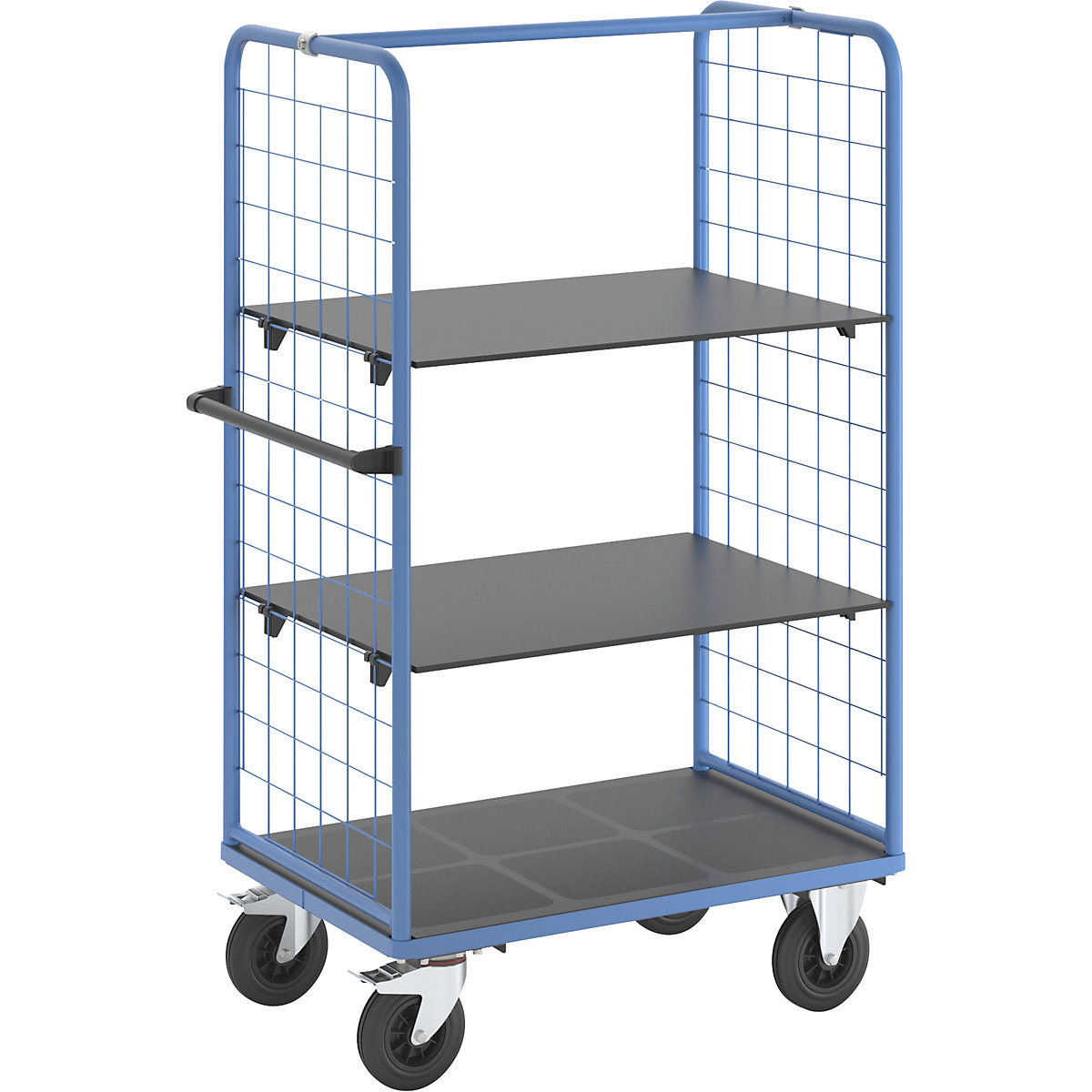 Chariot à tablettes à panneaux latéraux grillagés – eurokraft pro, roues à bandage caoutchouc, undefined-3