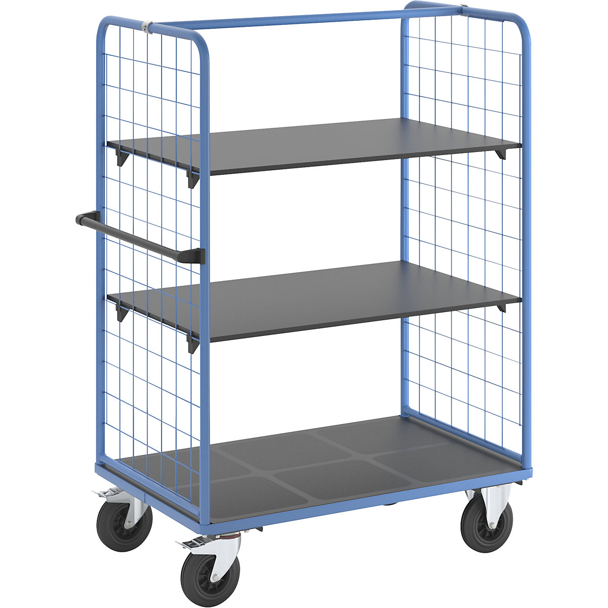 Chariot à tablettes à panneaux latéraux grillagés – eurokraft pro, roues à bandage caoutchouc, undefined-1