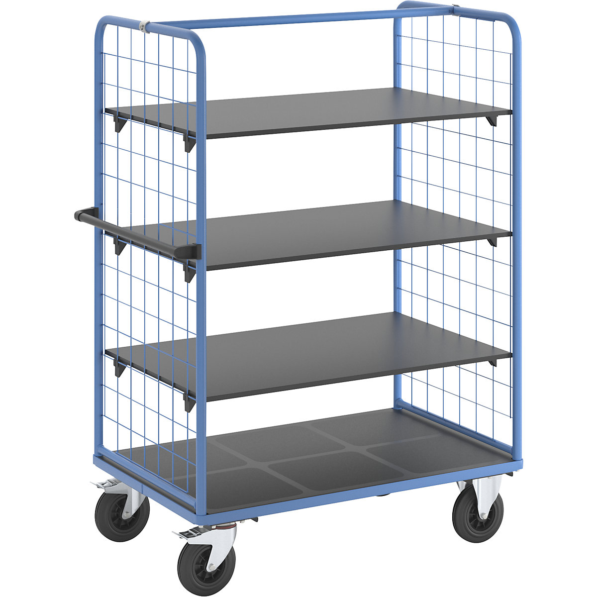 Chariot à tablettes à panneaux latéraux grillagés – eurokraft pro, roues à bandage caoutchouc, undefined-4