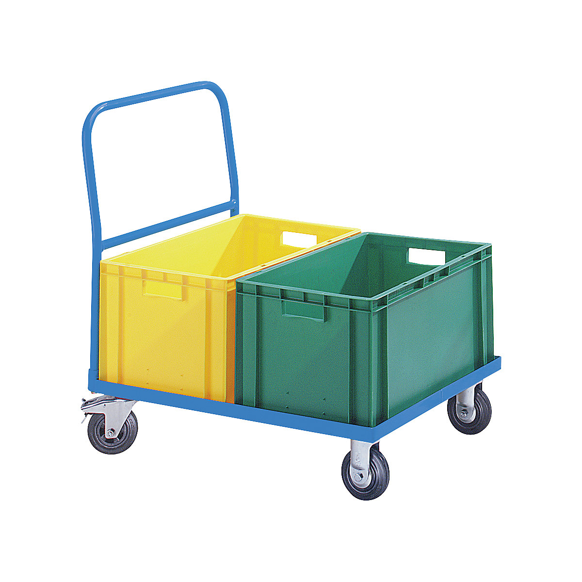 Chariot De Magasin En Acier - Plateau 83x58 Cm, Charge 200 Kg - 4 Roues Dont 2 Pivotantes Avec Frein - Coloris Bleu - 6