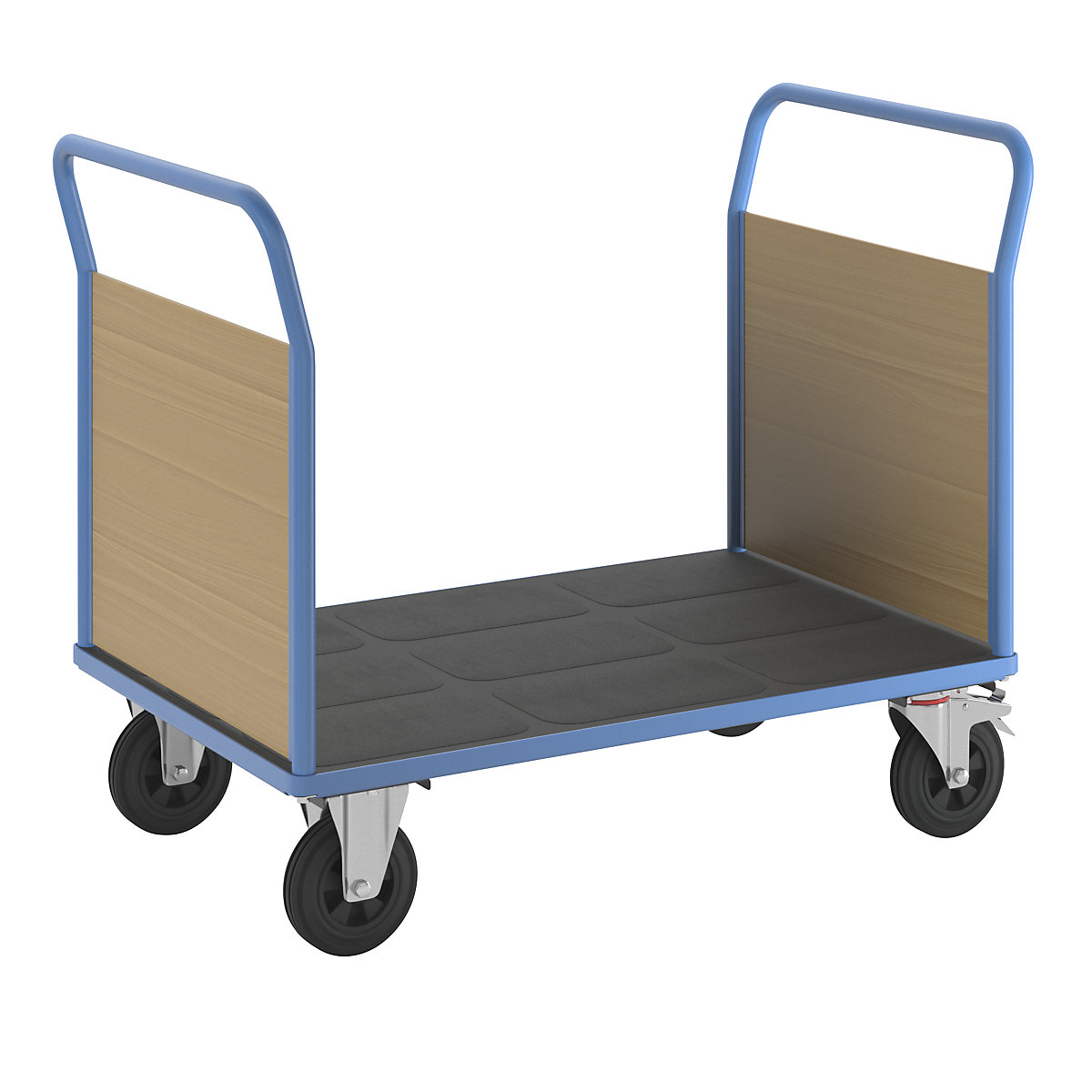 Chariot plate-forme – eurokraft pro, 2 dossiers, bandages caoutchouc, L x l 1250 x 800 mm, bleu clair-9