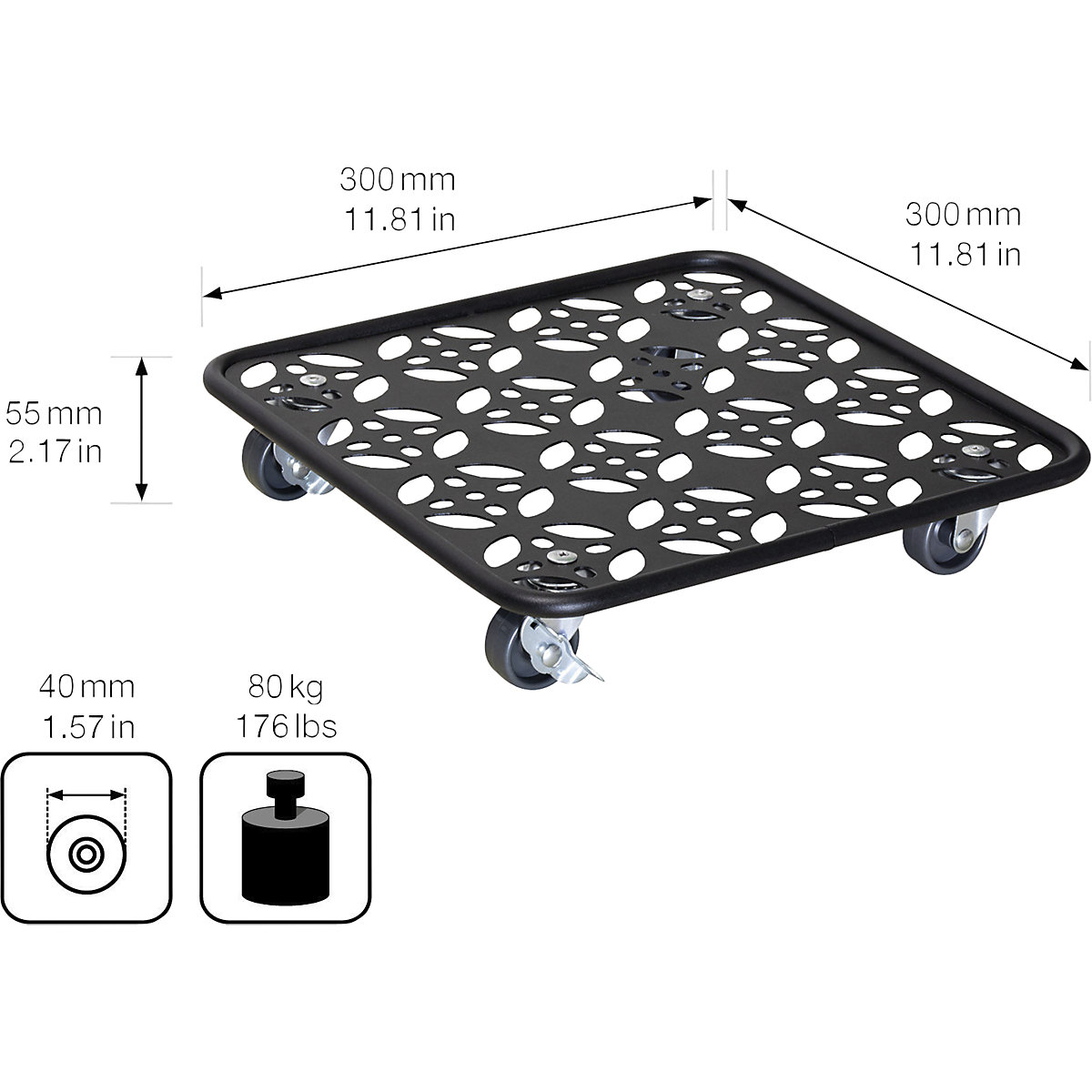 Plateau roulant pour plantes en acier BLACK – Wagner (Illustration du produit 3)-2