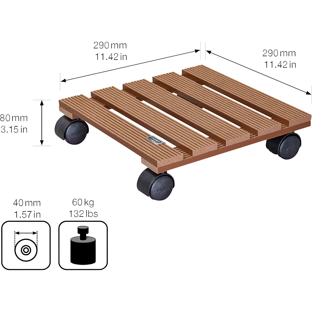 Plateau roulant pour plantes en bois composite – Wagner (Illustration du produit 5)-4
