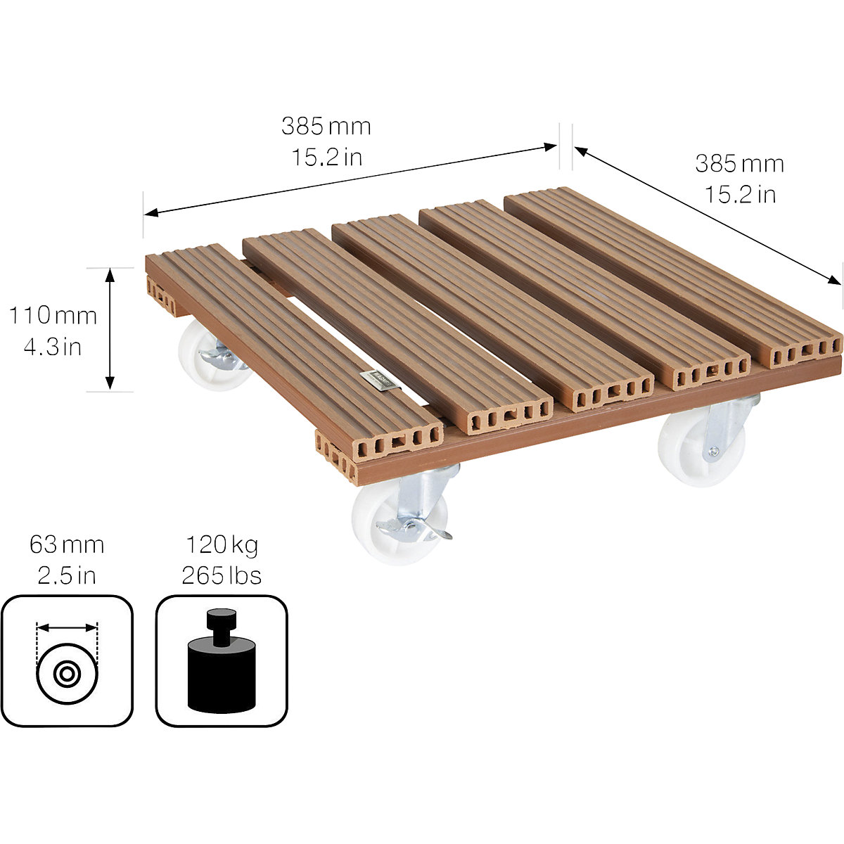 Plateau roulant pour plantes en bois composite – Wagner (Illustration du produit 2)-1