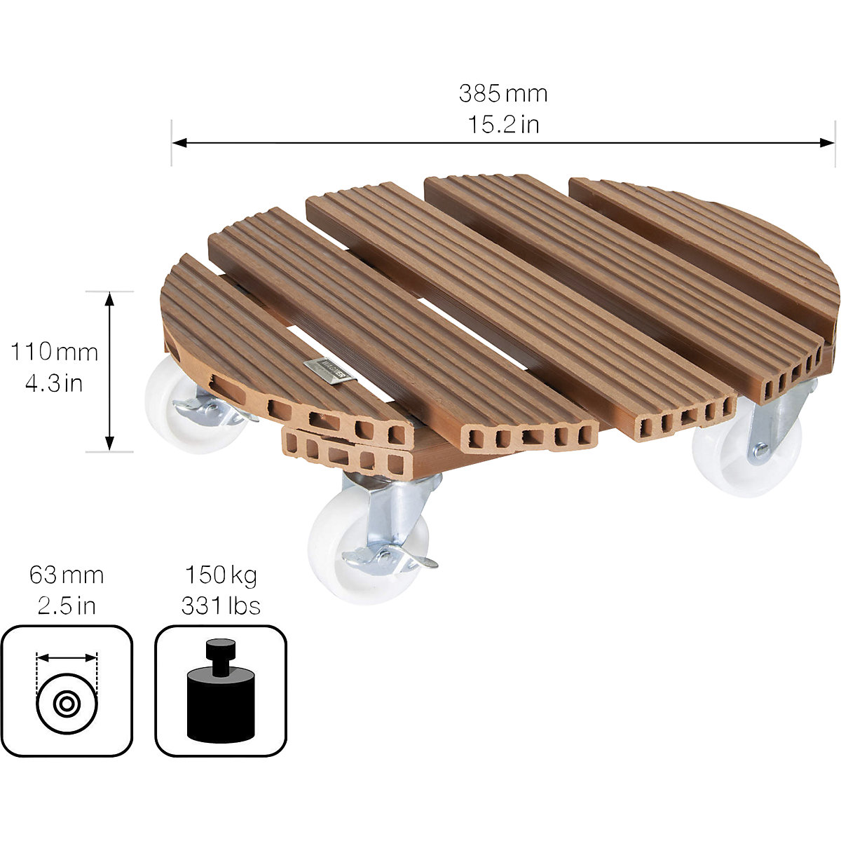 Plateau roulant pour plantes en bois composite – Wagner (Illustration du produit 5)-4