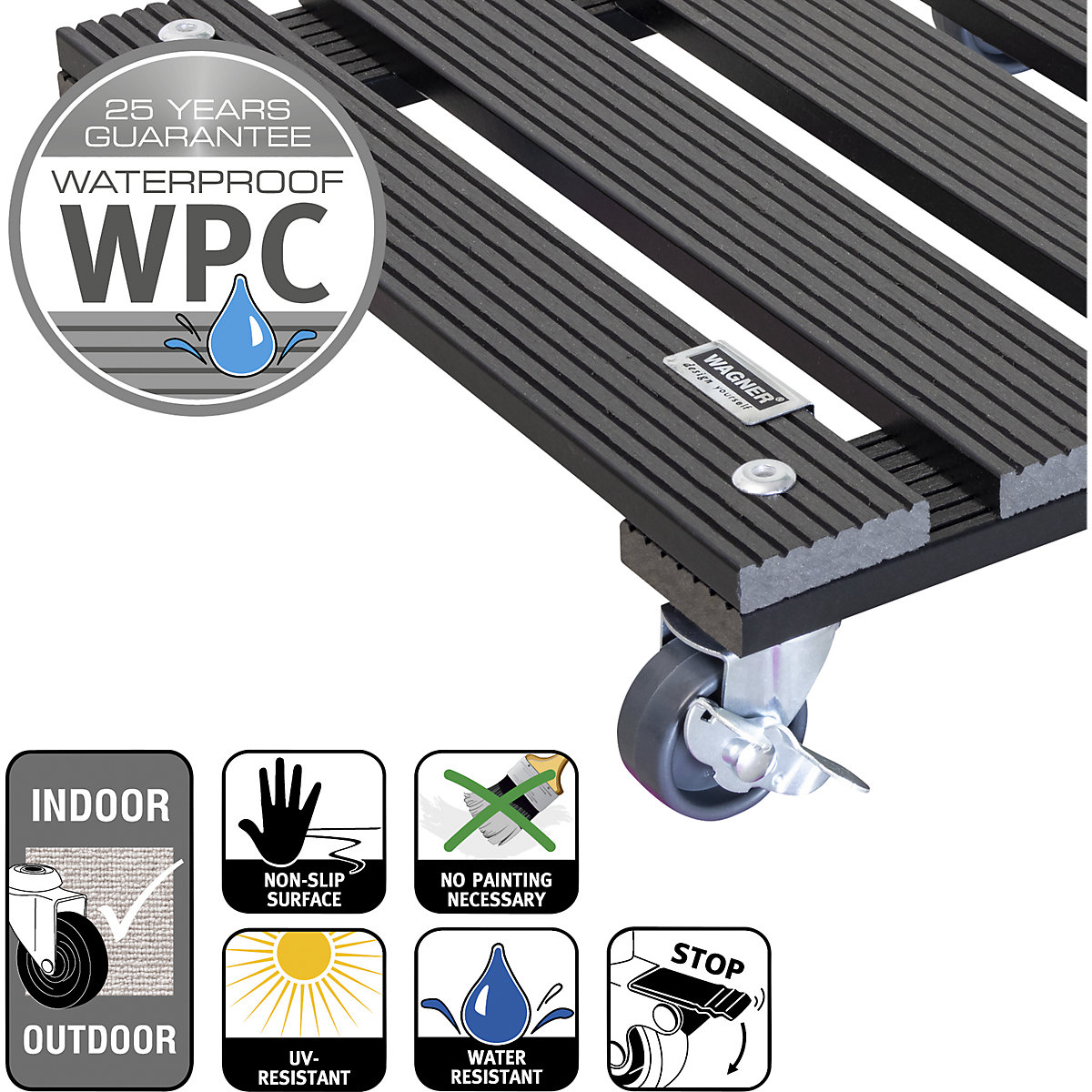 Plateau roulant pour plantes en bois composite – Wagner (Illustration du produit 6)-5