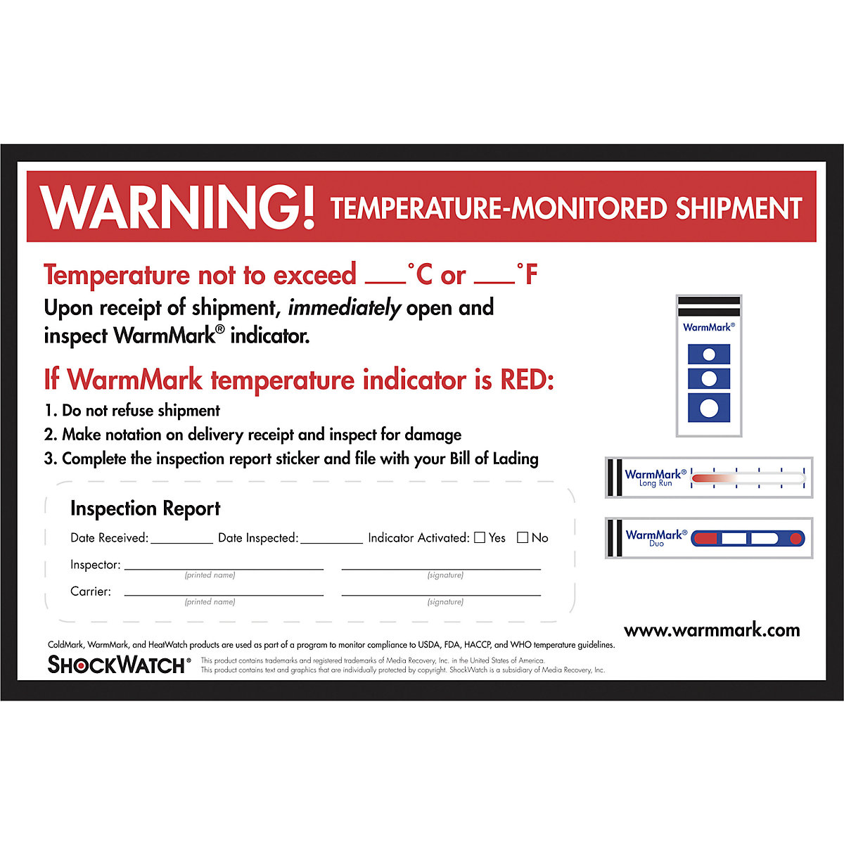 Etichetta di segnalazione WarmMark®