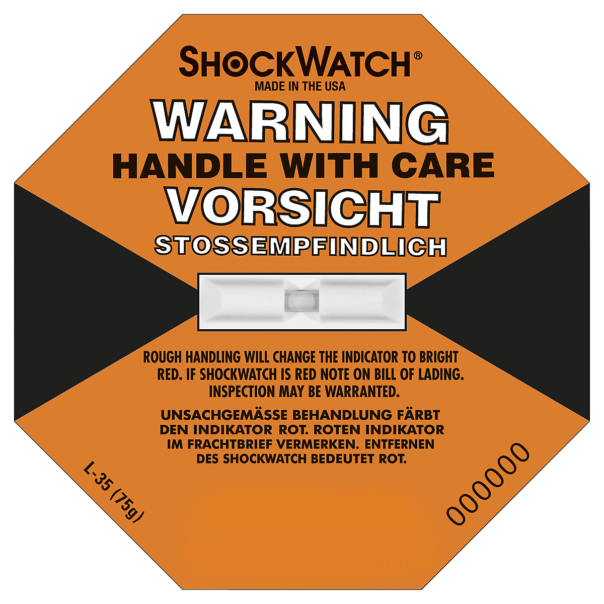 Indicatore di precisione Shockwatch®, incl. cartellino, conf. da 10 pz., 75 g / 50 ms, arancione, a partire da 5 conf.-4