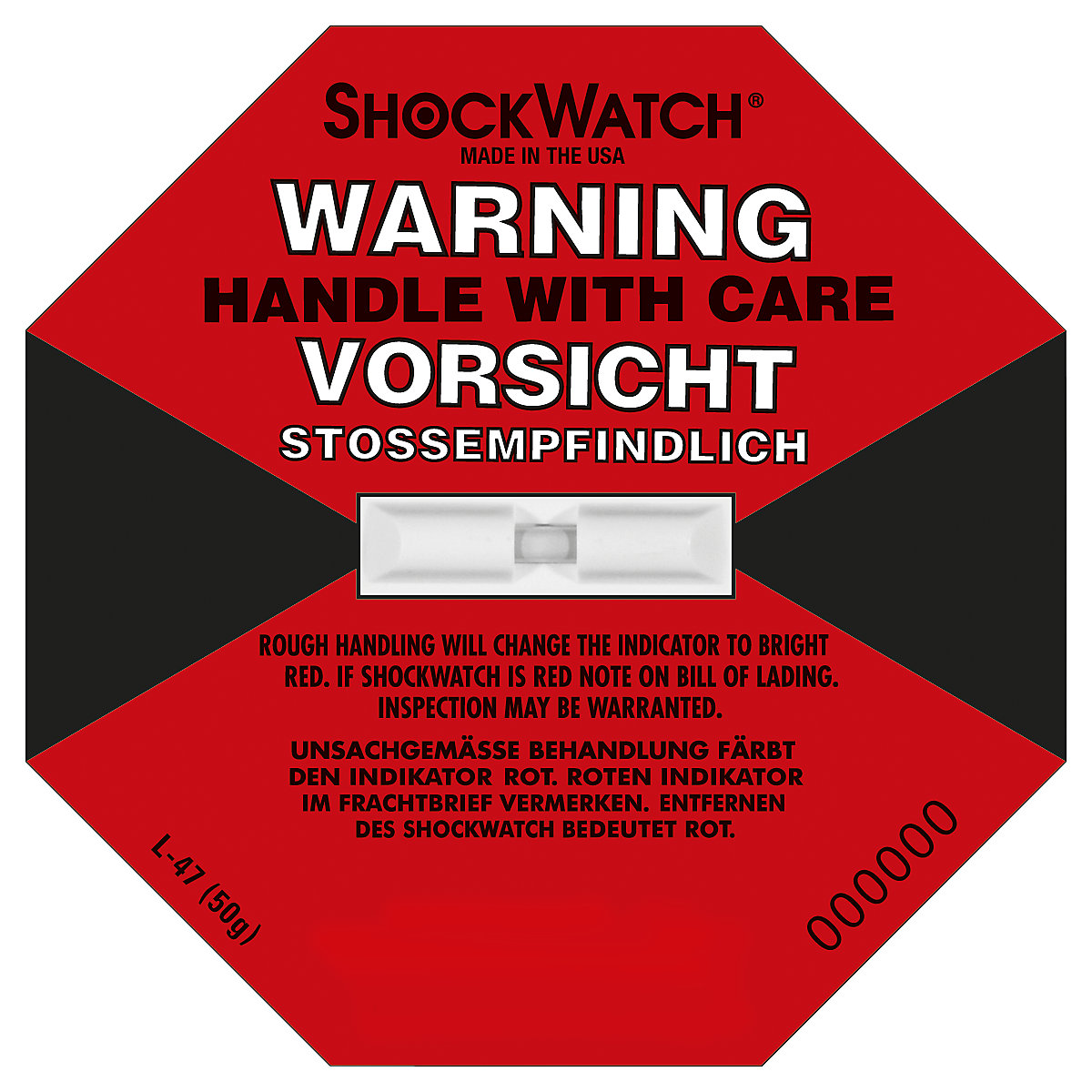 Indicatore di precisione Shockwatch®, incl. cartellino, conf. da 10 pz., 50 g / 50 ms, rosso, a partire da 5 conf.-2