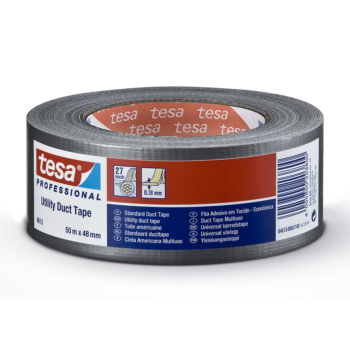 Cinta de tejido – tesa, cinta para ductos tesa® 4613 Standard, UE 24 rollos, plata, anchura de cinta 48 mm-2