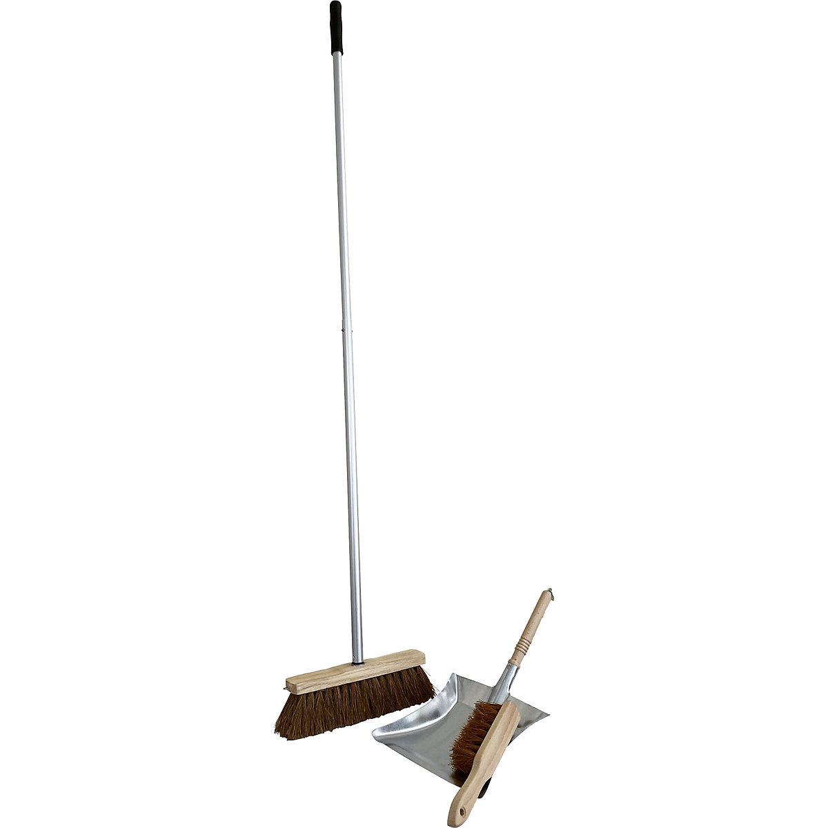 Complete industrial broom set, broom width 300 mm, with dustpan and hand brush