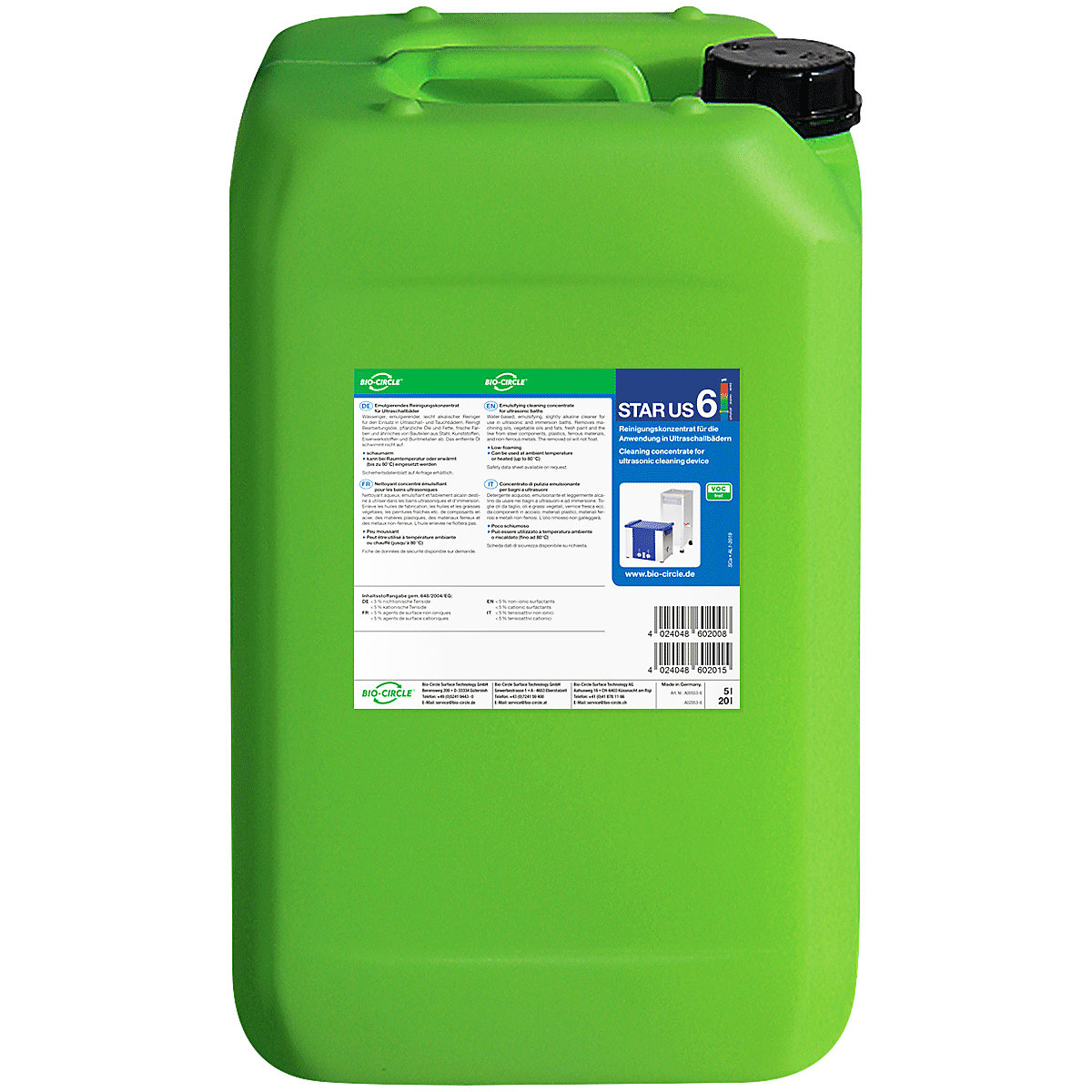 STAR US 6 ultrasonic cleaning agent – Bio-Circle, non-hazardous, capacity 20 l