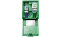 Emergency wall box with eye wash bottles