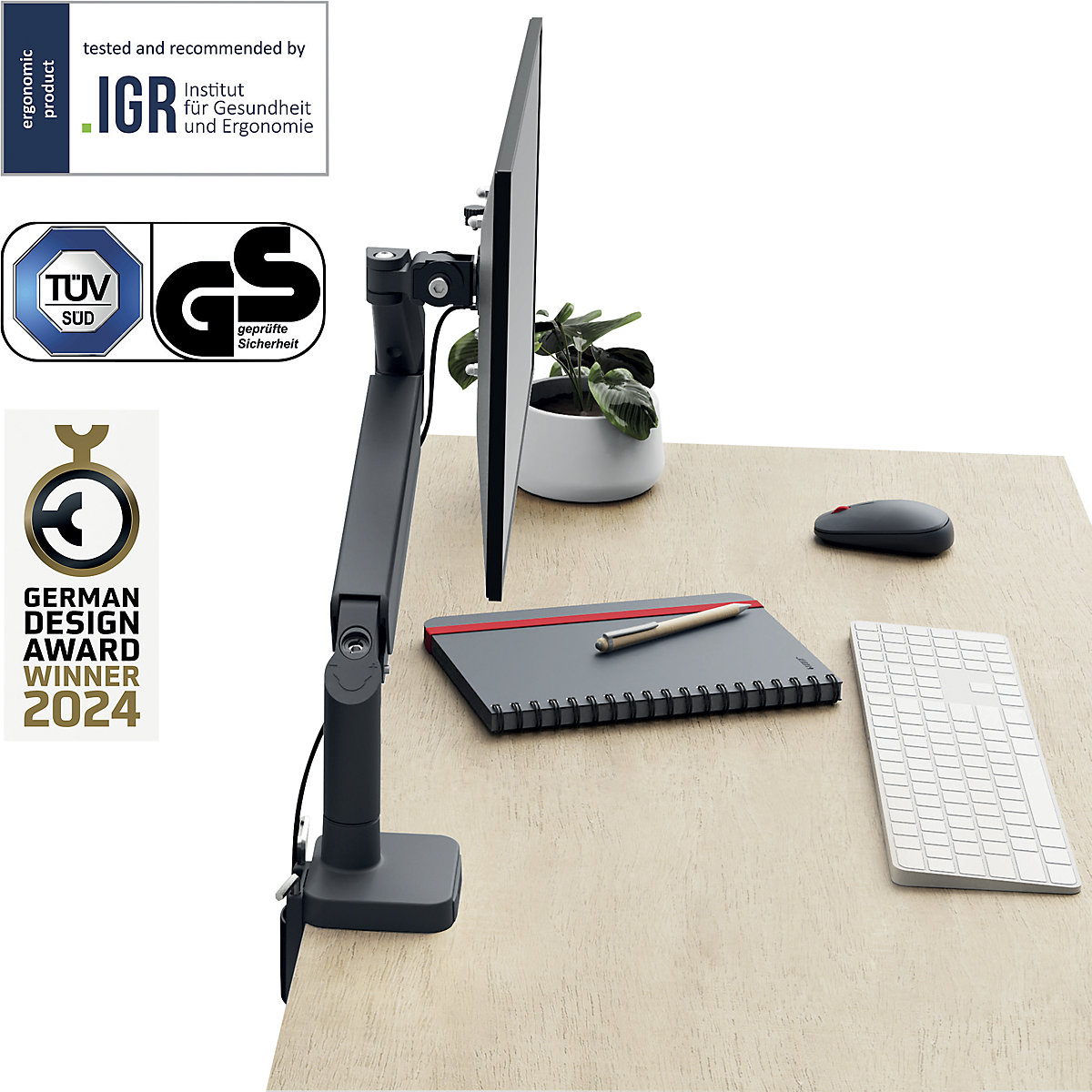 Ergonomic space-saving single monitor arm – Leitz (Product illustration 2)-1