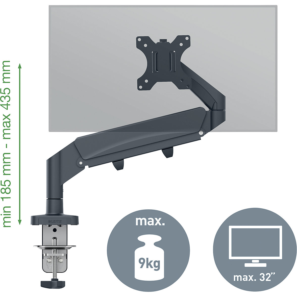 Ergonomic space-saving single monitor arm – Leitz (Product illustration 4)-3