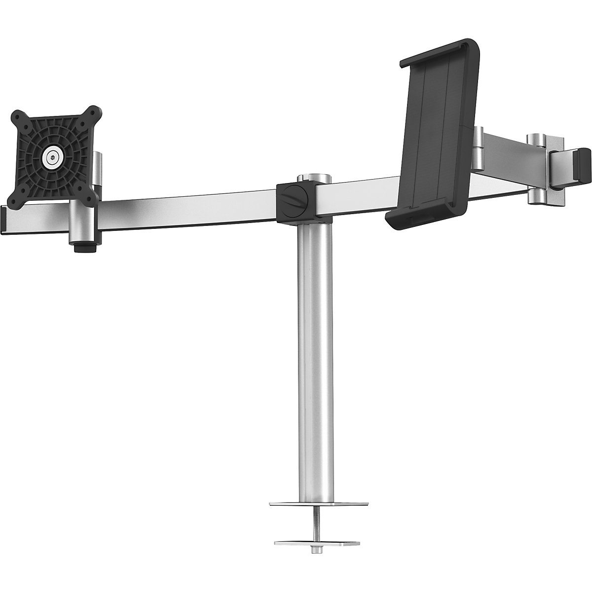 Monitor holder for 1 monitor and 1 tablet – DURABLE, HxWxD 445 x 780 x 190 mm, through-desk mounting