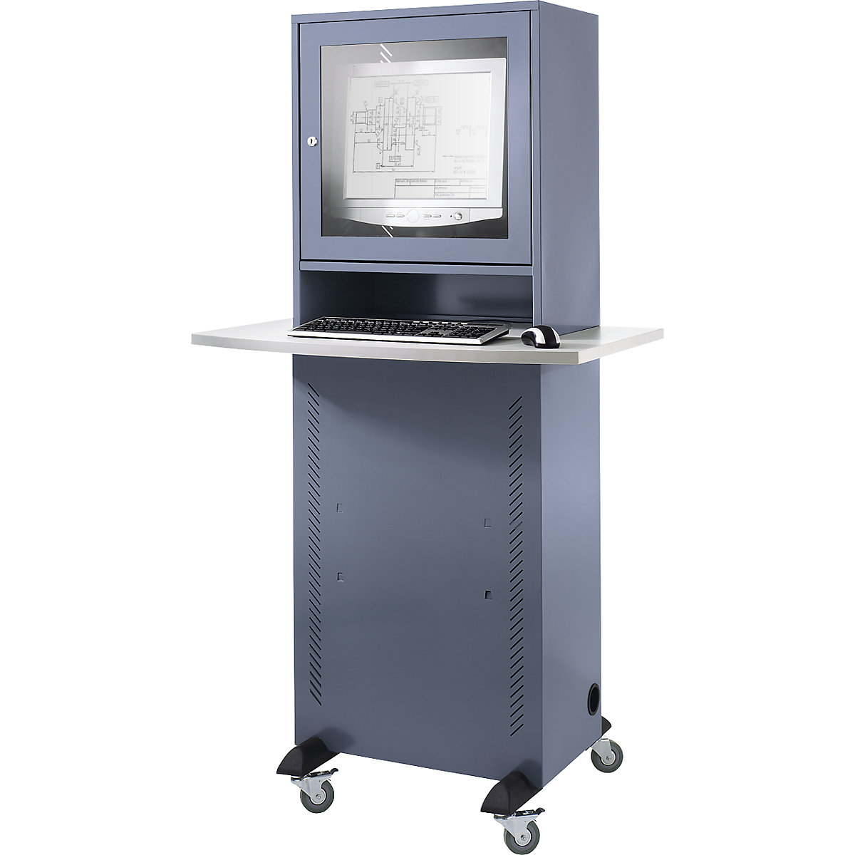 Computer cupboard – eurokraft basic, with worktop, blue grey-10