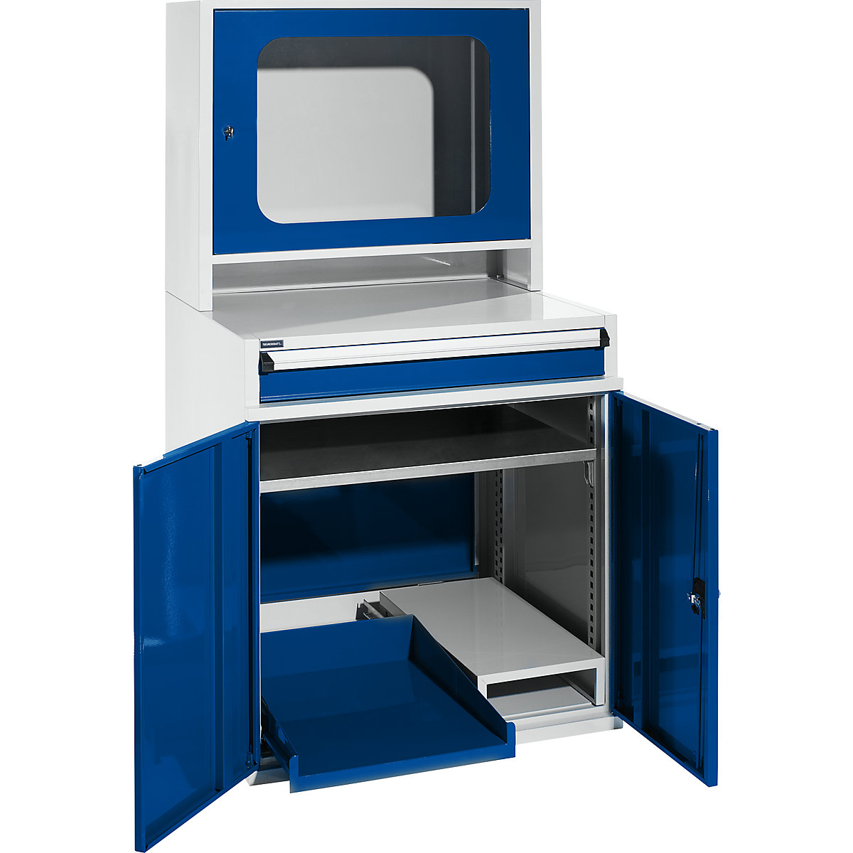 Computer cupboard – eurokraft pro, HxWxD 1550 x 800 x 690 mm, with narrow pull-out shelf and tower PC compartment-3