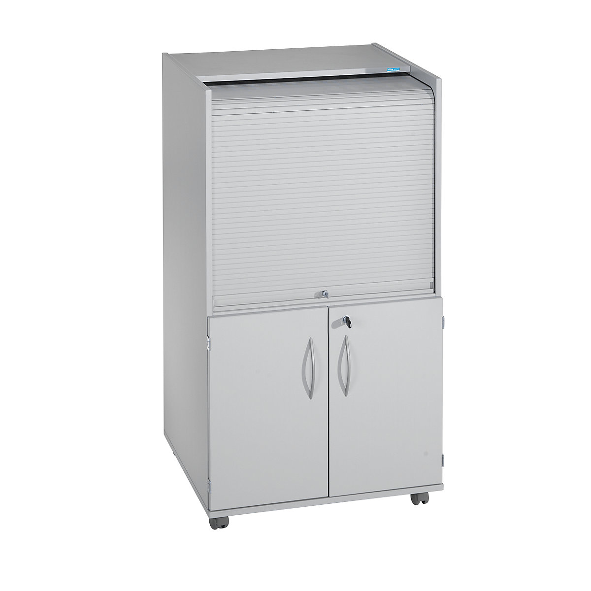 Computer cupboard with plastic roller shutter, mobile – eurokraft pro