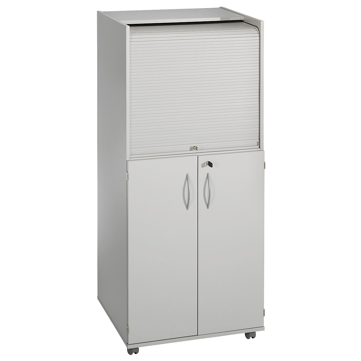 Computer cupboard with plastic roller shutter, mobile - eurokraft pro