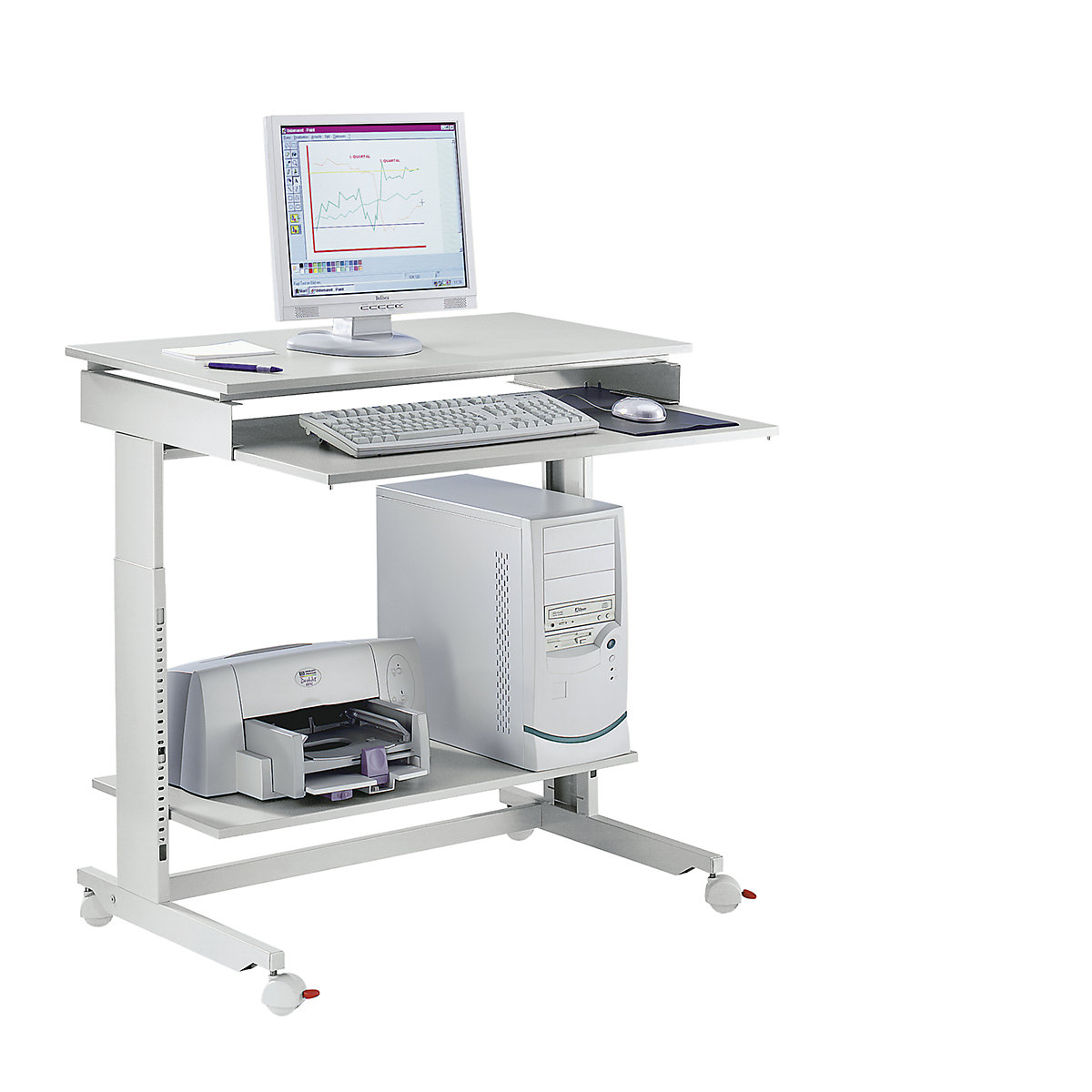 PC workstation – Twinco, width x depth 900 x 500 mm, height adjustable from 715 – 1075 mm