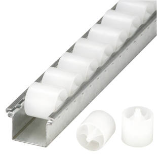 Roller track with plastic cylindrical rollers