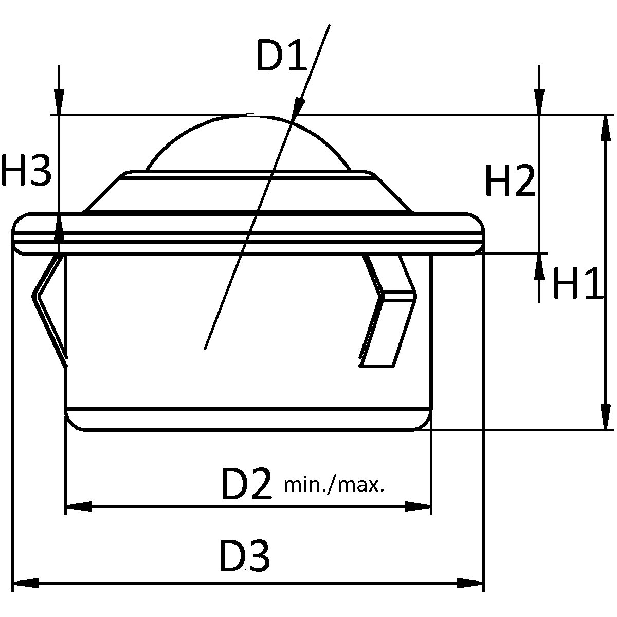 Ball unit with flange and clip – Schulz Stanztechnik (Product illustration 3)-2