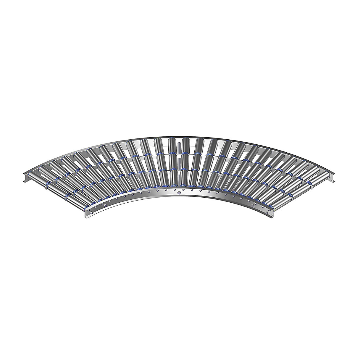 Gura – Light duty roller conveyor, aluminium frame with aluminium rollers, track width 500 mm, 90° curve, inner radius 800 mm, axle spacing 75 mm