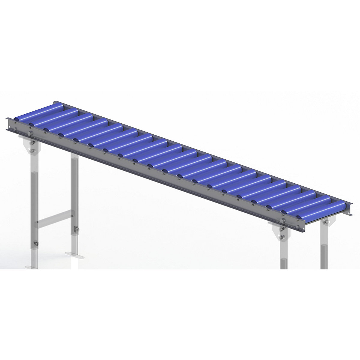 Gura – Light duty roller conveyor, steel frame with plastic rollers, track width 300 mm, axle spacing 100 mm, length 2.0 m