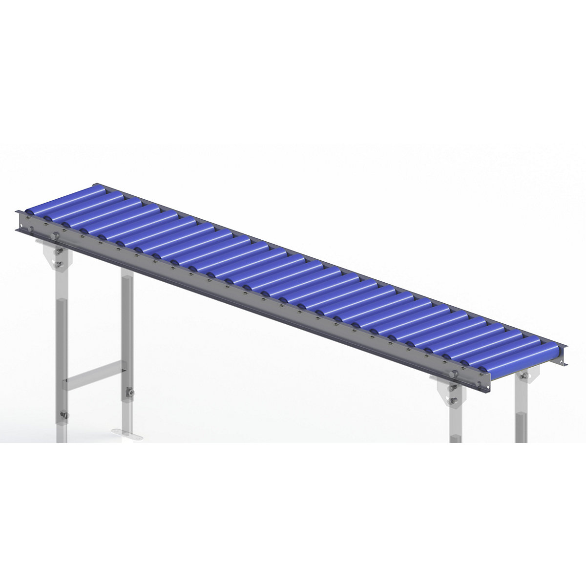 Gura – Light duty roller conveyor, steel frame with plastic rollers, track width 300 mm, axle spacing 75 mm, length 2.0 m
