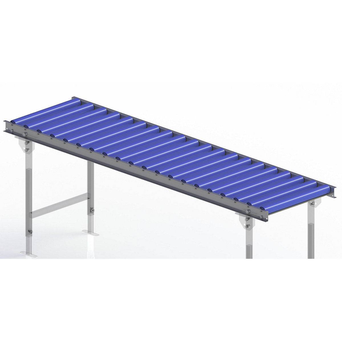 Gura – Light duty roller conveyor, steel frame with plastic rollers, track width 500 mm, axle spacing 100 mm, length 2.0 m