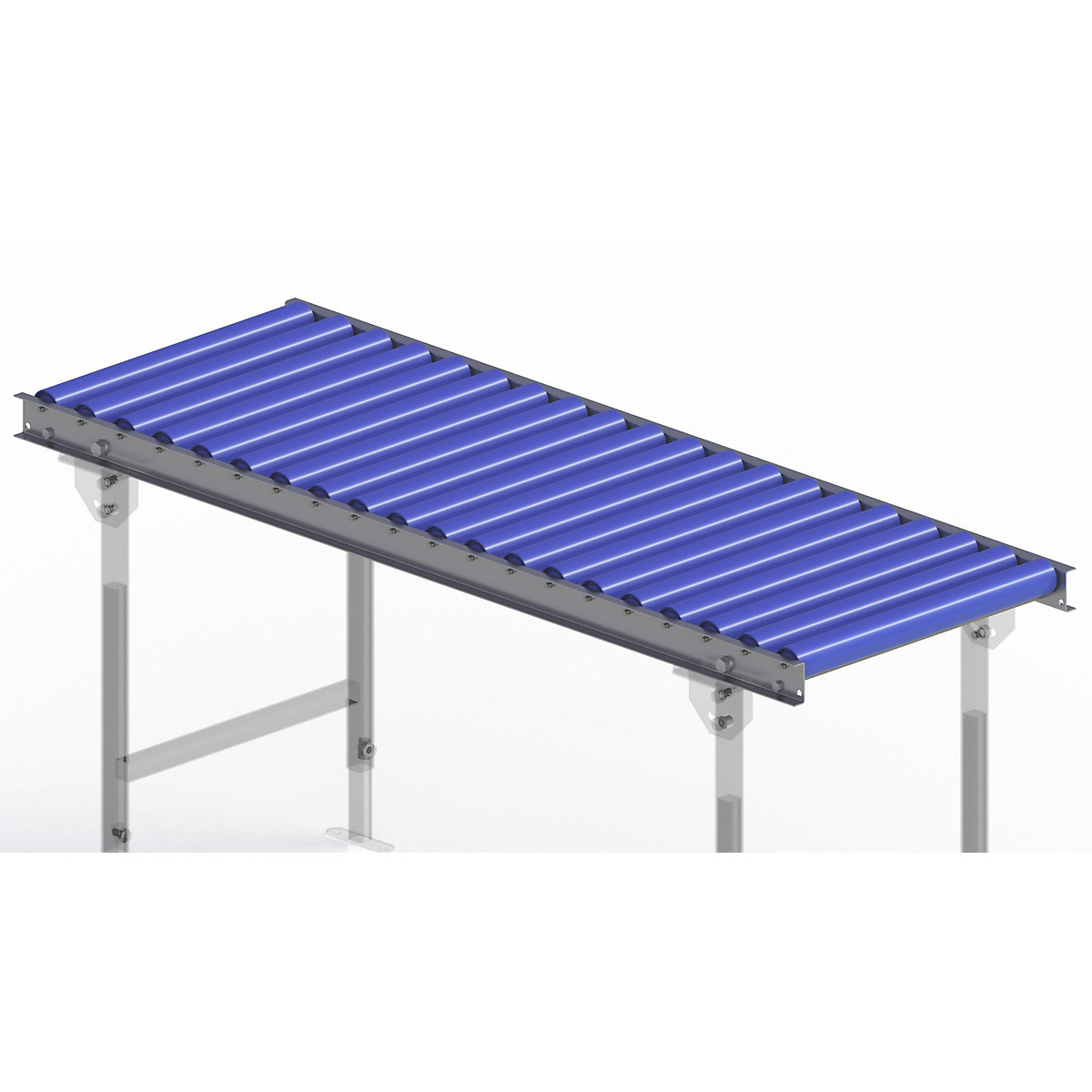 Gura – Light duty roller conveyor, steel frame with plastic rollers, track width 500 mm, axle spacing 75 mm, length 1.5 m