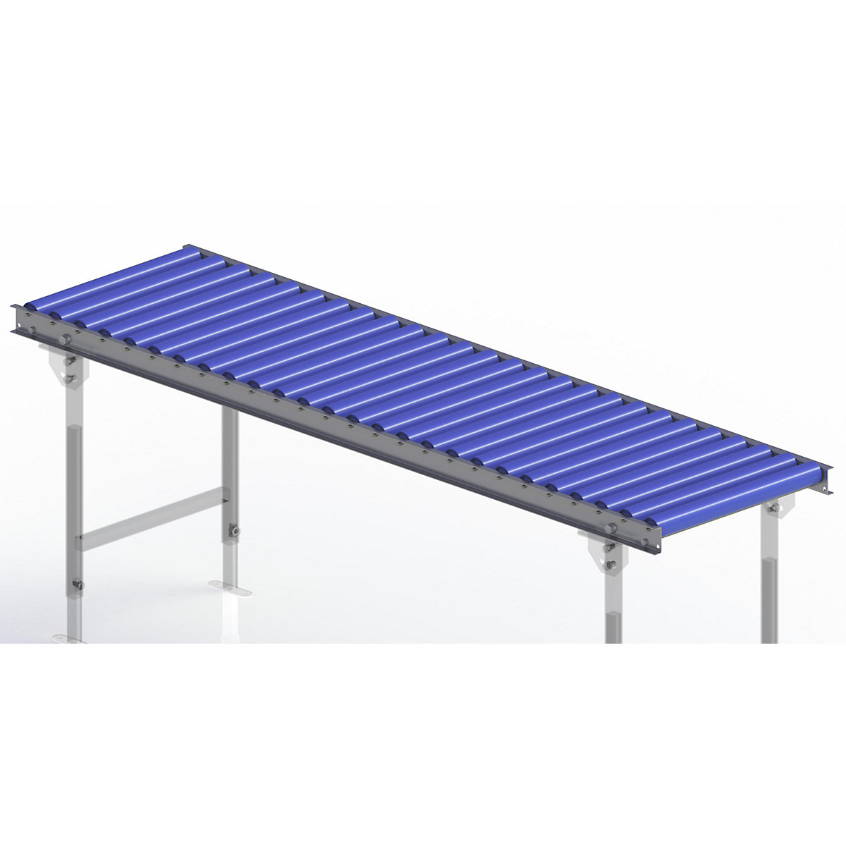Gura – Light duty roller conveyor, steel frame with plastic rollers, track width 500 mm, axle spacing 75 mm, length 2.0 m
