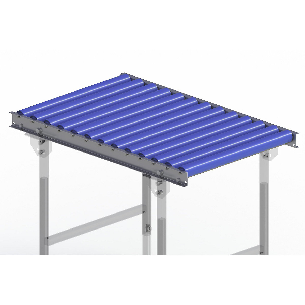 Gura – Light duty roller conveyor, steel frame with plastic rollers, track width 600 mm, axle spacing 75 mm, length 1 m