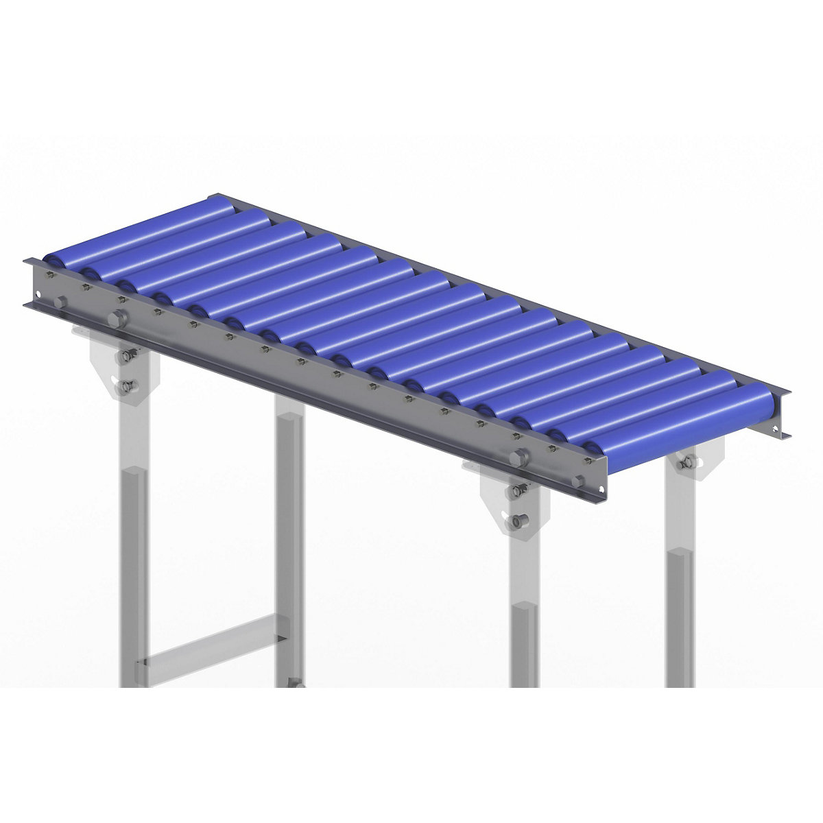 Gura – Light duty roller conveyor, steel frame with plastic rollers, track width 300 mm, axle spacing 62.5 mm, length 1 m