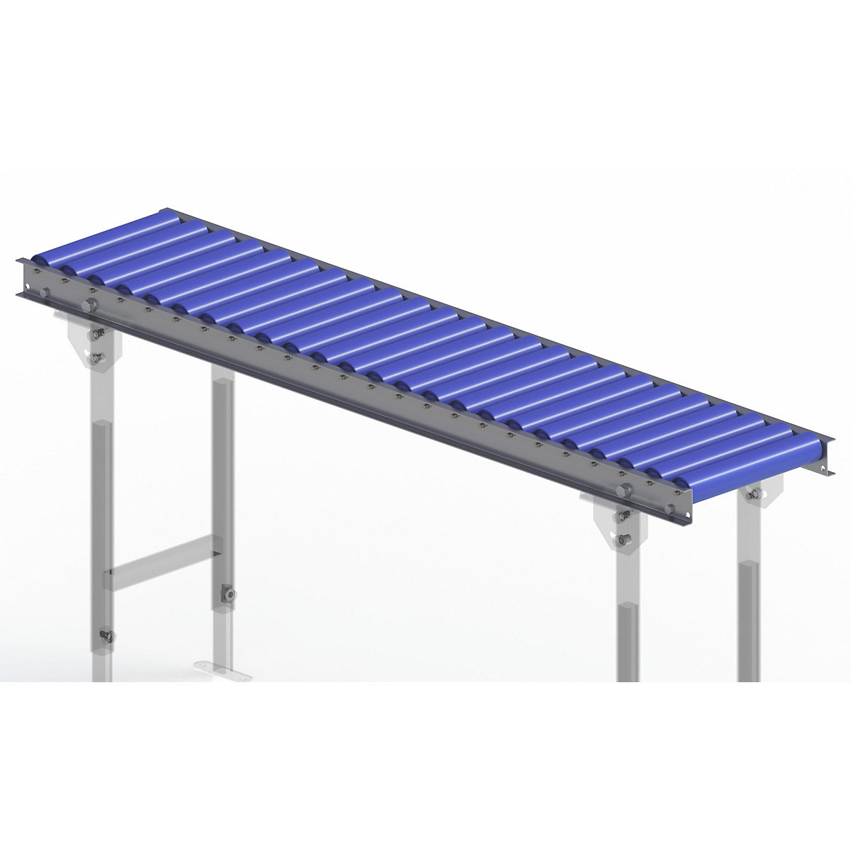 Gura – Light duty roller conveyor, steel frame with plastic rollers, track width 300 mm, axle spacing 62.5 mm, length 1.5 m