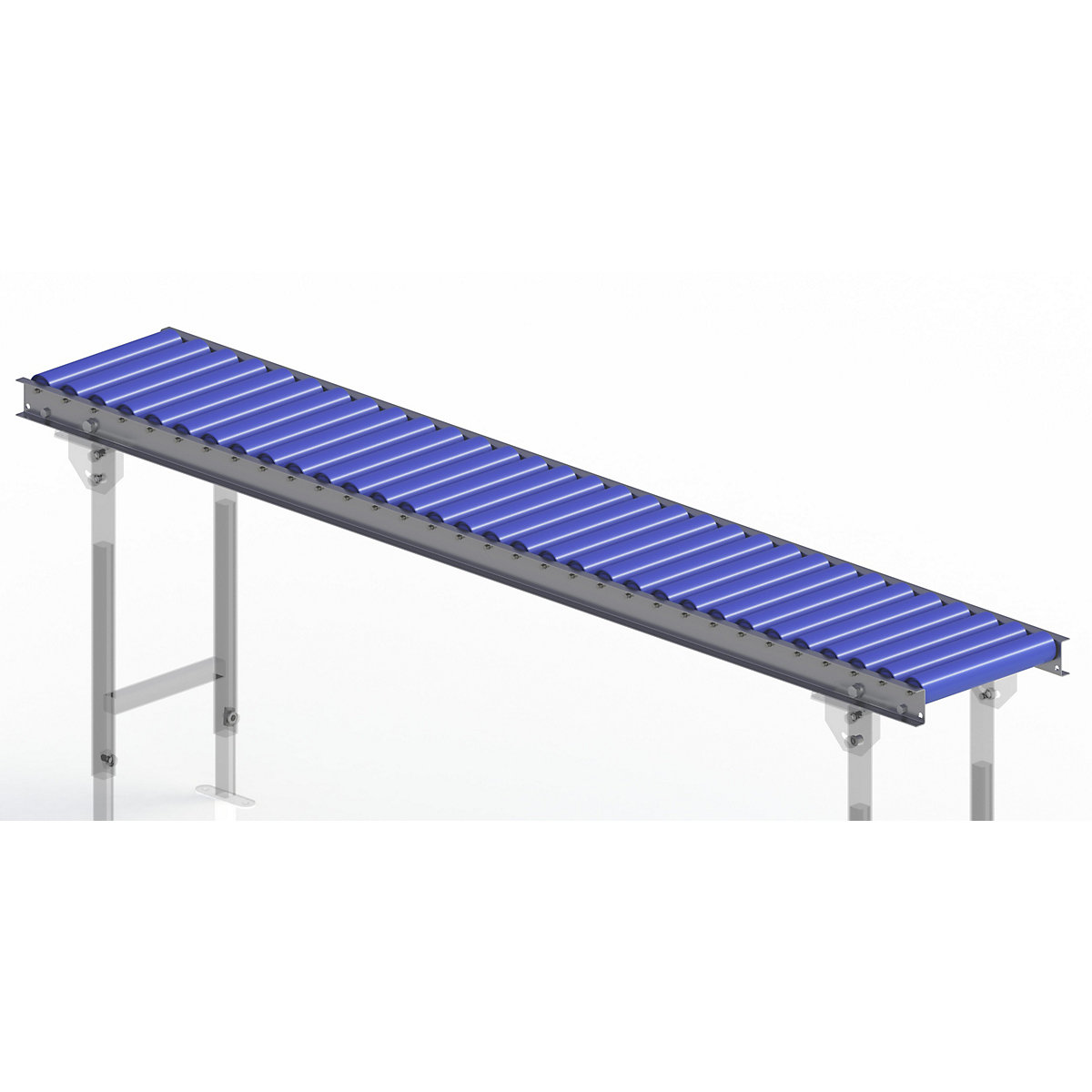 Gura – Light duty roller conveyor, steel frame with plastic rollers, track width 300 mm, axle spacing 62.5 mm, length 2.0 m