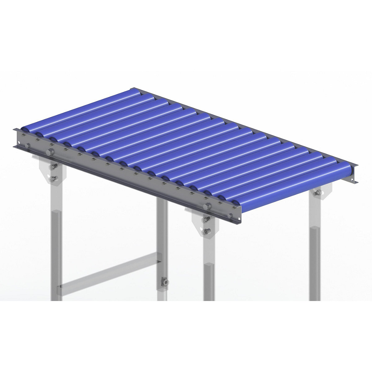 Gura – Light duty roller conveyor, steel frame with plastic rollers, track width 500 mm, axle spacing 62.5 mm, length 1 m