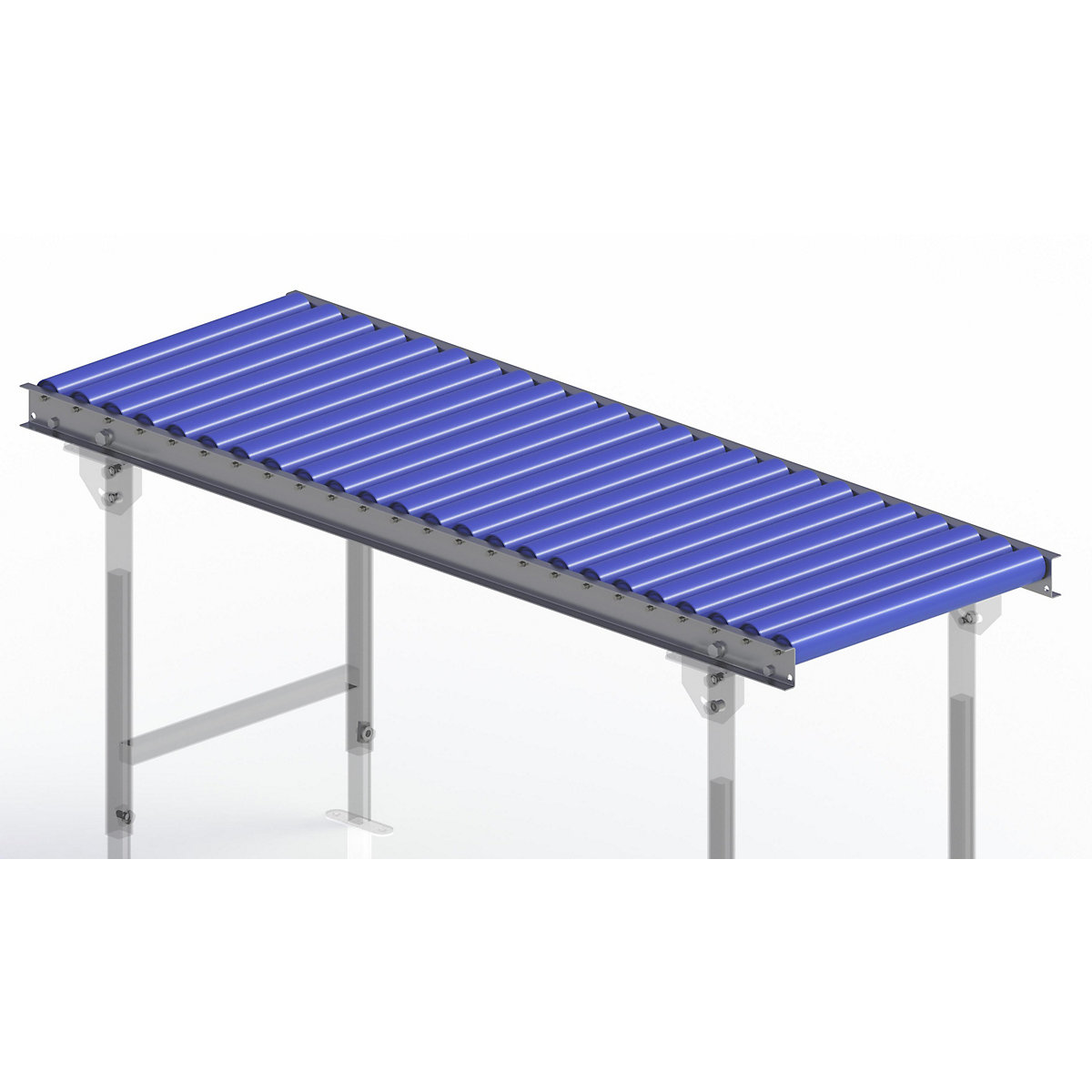 Gura – Light duty roller conveyor, steel frame with plastic rollers, track width 500 mm, axle spacing 62.5 mm, length 1.5 m
