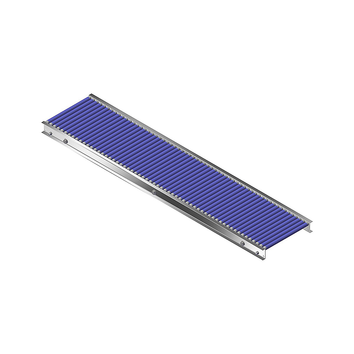 Gura – Small roller conveyor, aluminium frame with plastic rollers, track width 300 mm, axle spacing 25 mm, length 1.5 m