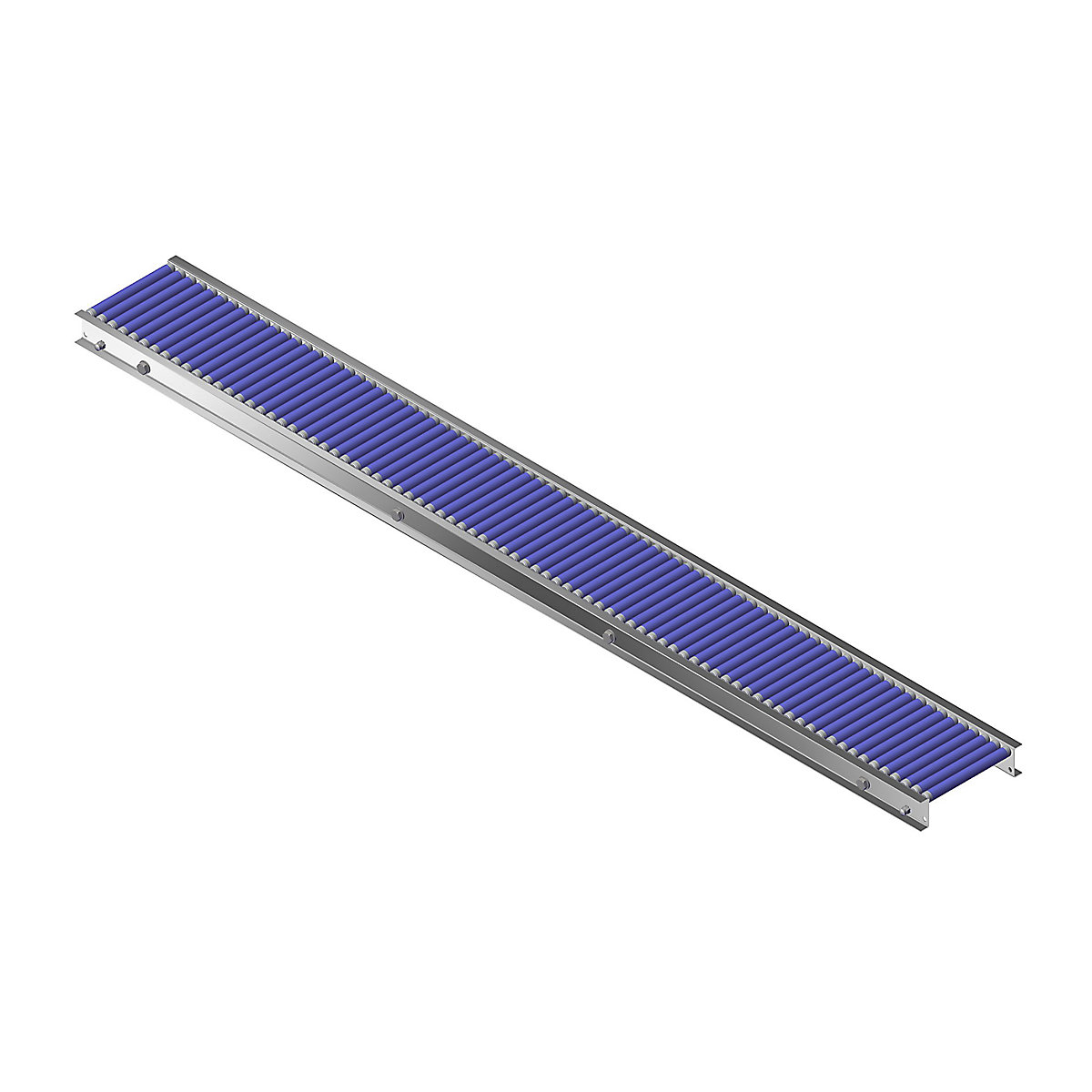 Gura – Small roller conveyor, aluminium frame with plastic rollers, track width 200 mm, axle spacing 25 mm, length 2.0 m
