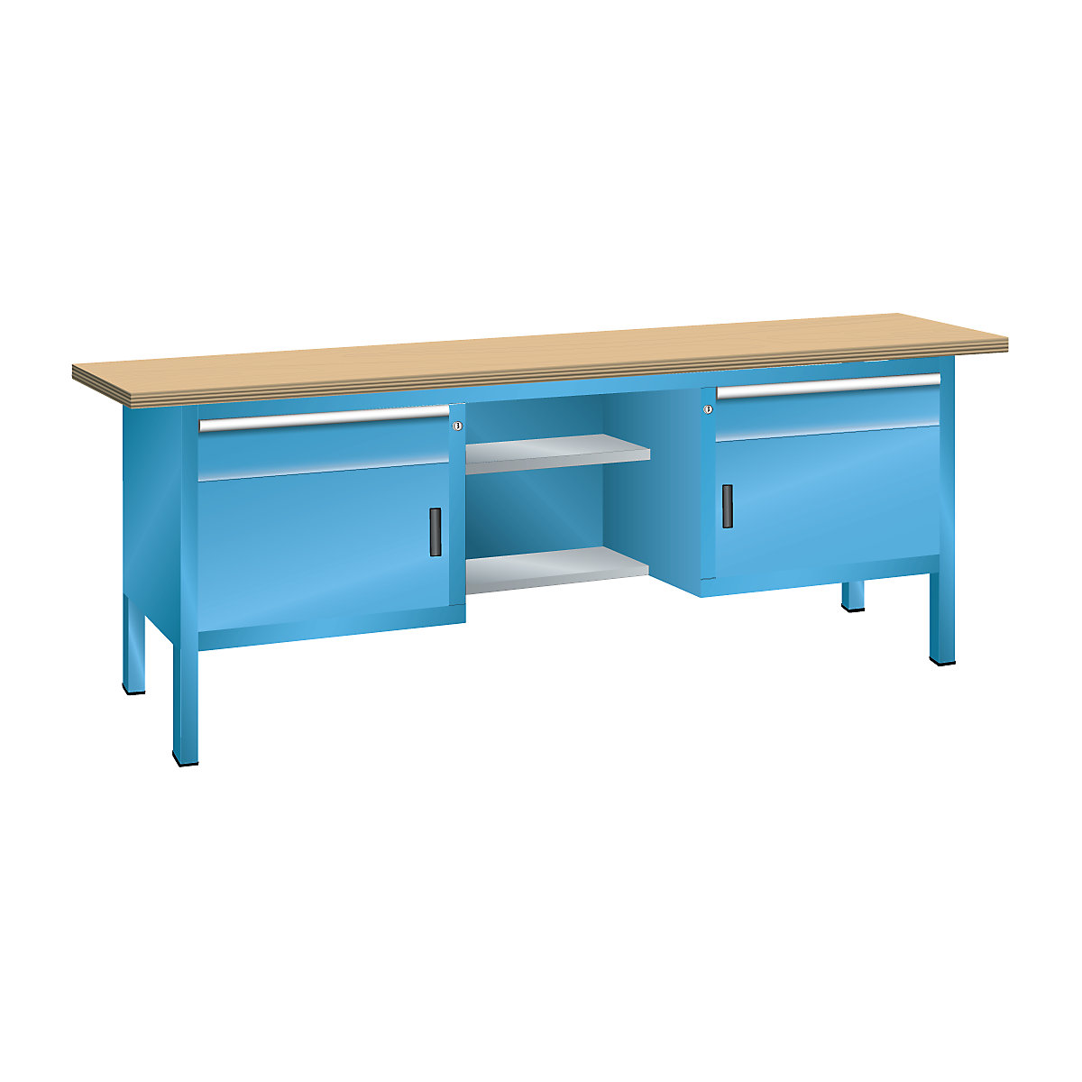 Dílenský stůl s deskou z překližky Multiplex, rámová konstrukce – LISTA