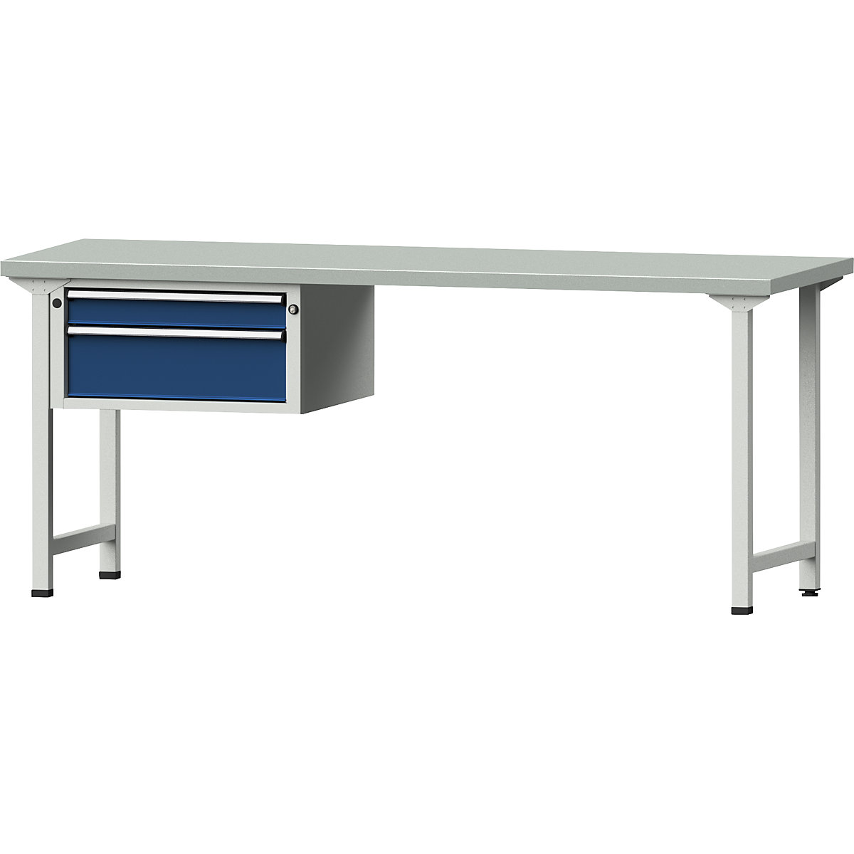 Dílenský stůl s rámovou konstrukcí – ANKE, 2 zásuvky, šířka 2000 mm, potah z ocelového plechu-9