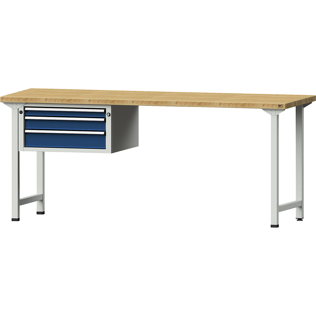 Dílenský stůl s rámovou konstrukcí – ANKE, 3 zásuvky, deska z bukového masivu, šířka 2000 mm