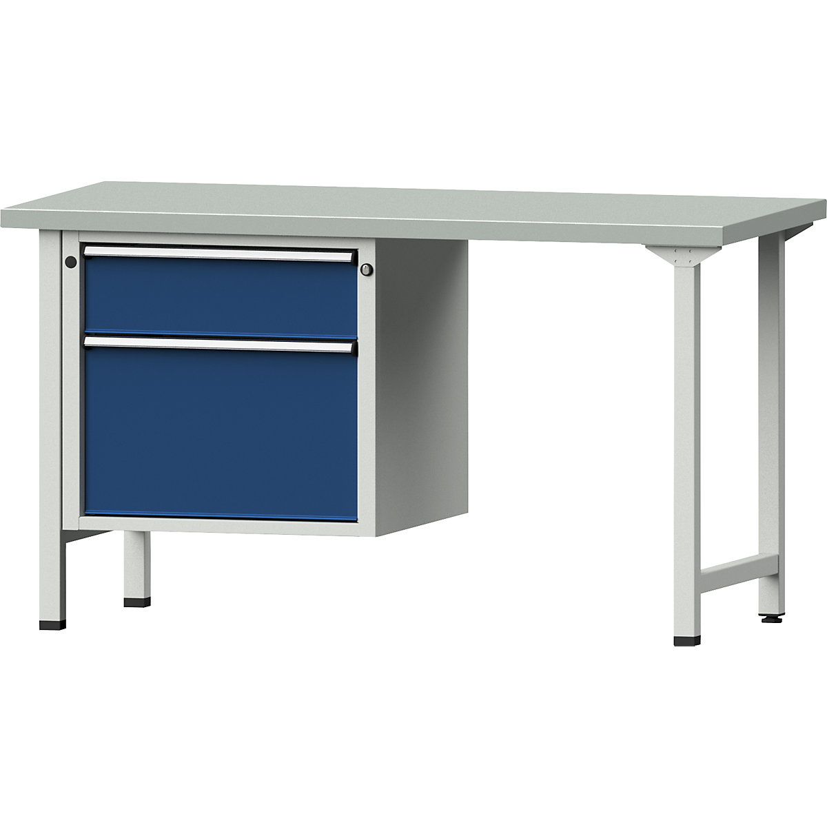 Dílenský stůl s rámovou konstrukcí – ANKE, 2 zásuvky, deska s potahem z ocelového plechu-7