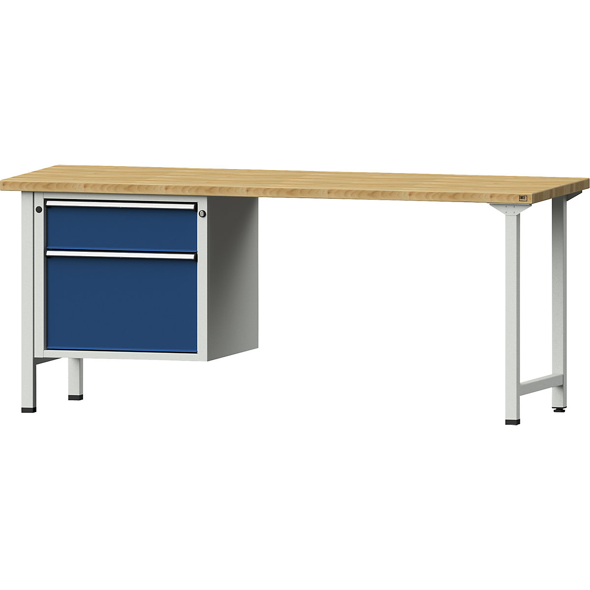 Dílenský stůl s rámovou konstrukcí – ANKE, 2 zásuvky, deska z bukového masivu, šířka 2000 mm-10