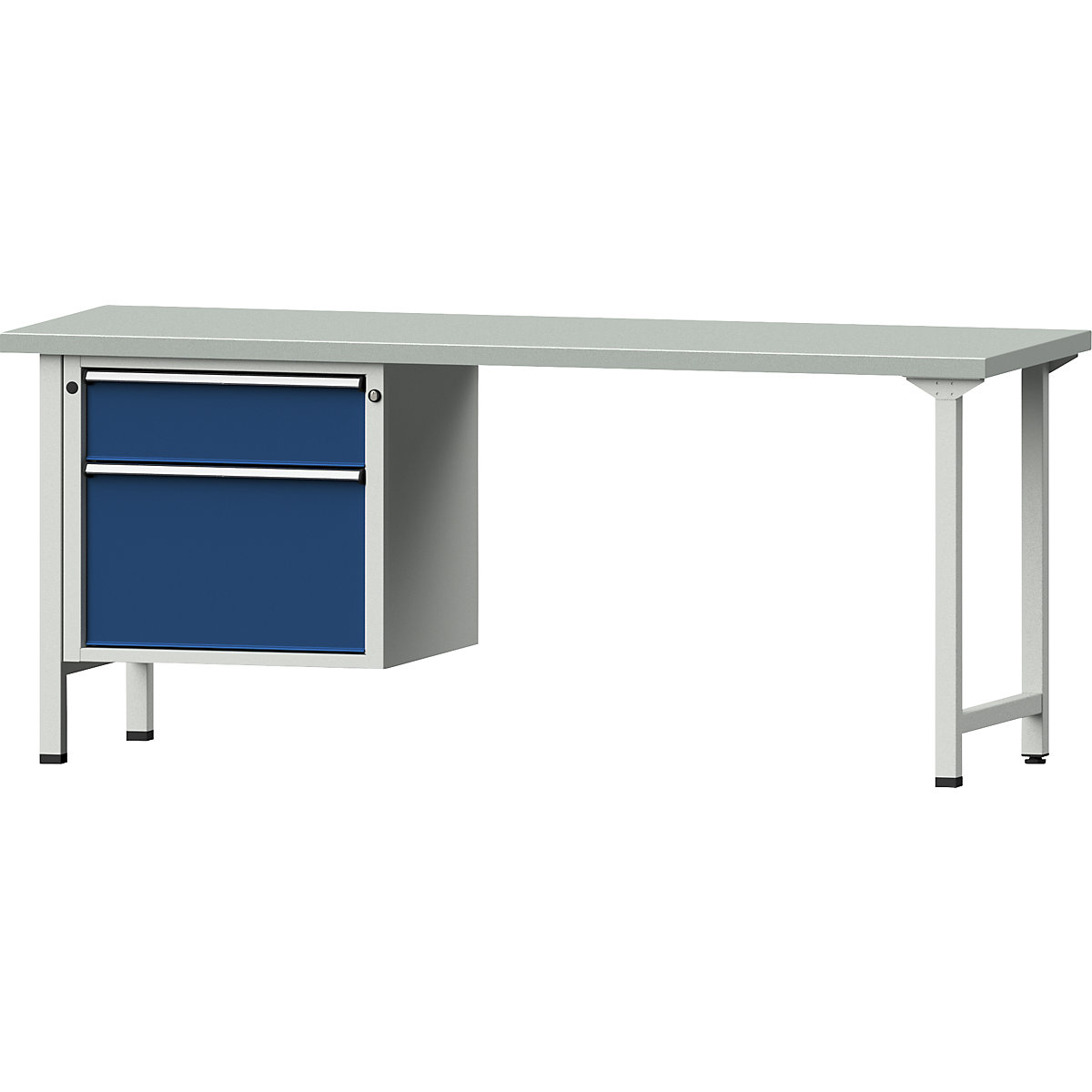 Dílenský stůl s rámovou konstrukcí – ANKE, 2 zásuvky, deska s potahem z ocelového plechu, šířka 2000 mm-8