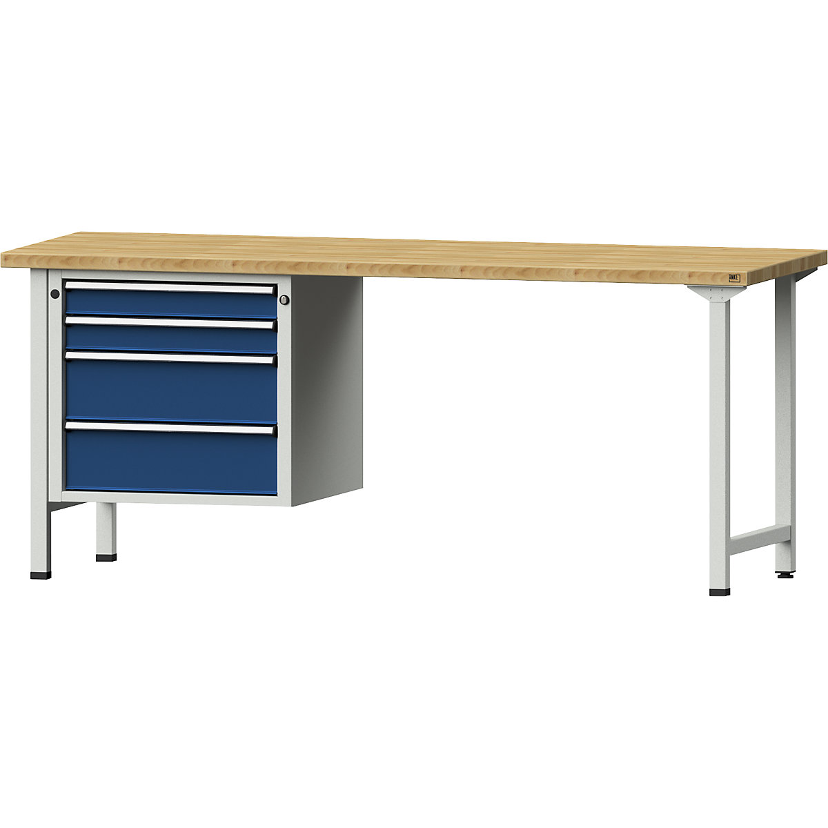 Dílenský stůl s rámovou konstrukcí – ANKE, 2 zásuvky 90 mm, 2 zásuvky 180 mm, deska z bukového masivu, šířka 2000 mm-9