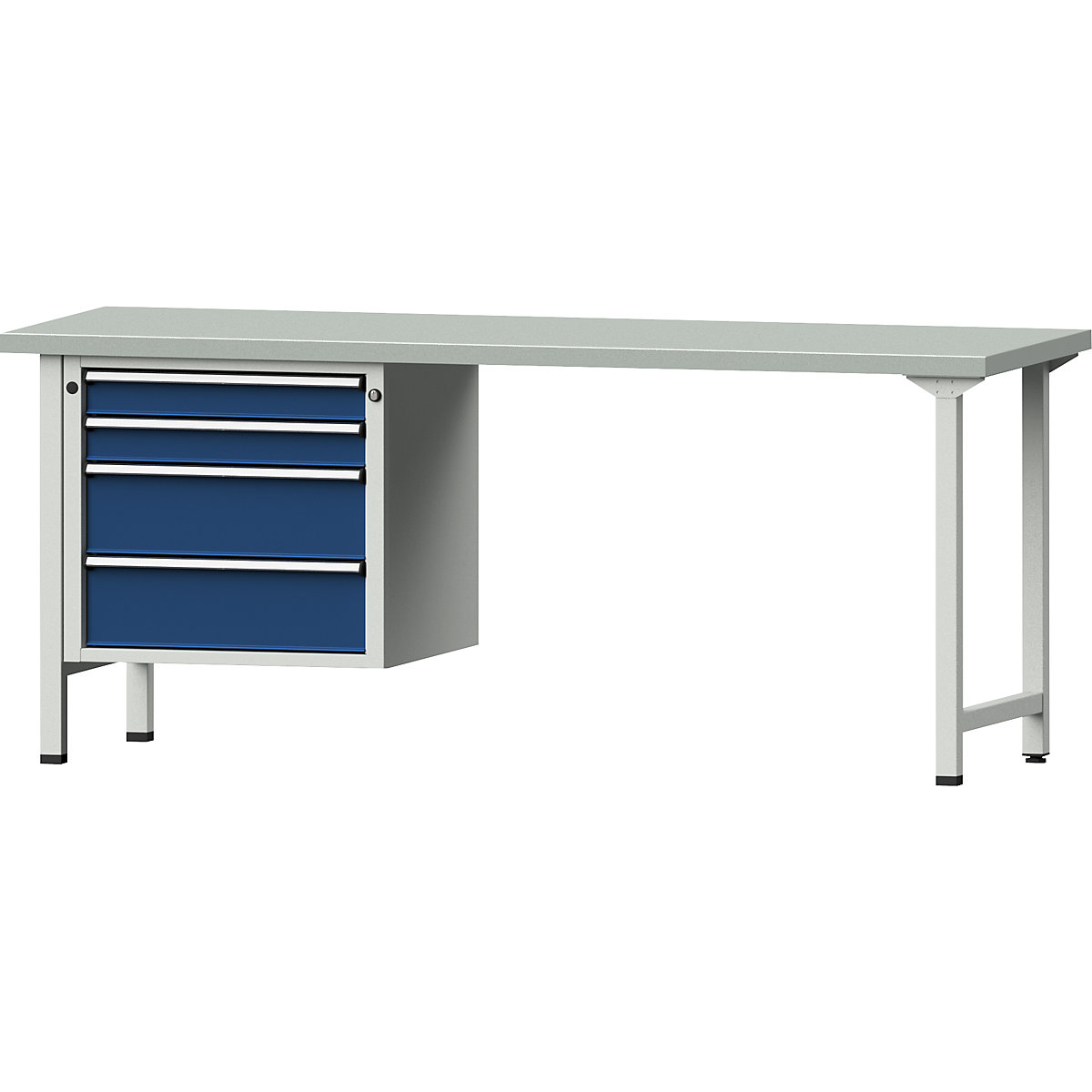 Dílenský stůl s rámovou konstrukcí – ANKE, 2 zásuvky 90 mm, 2 zásuvky 180 mm, deska s potahem z ocelového plechu, šířka 2000 mm-8